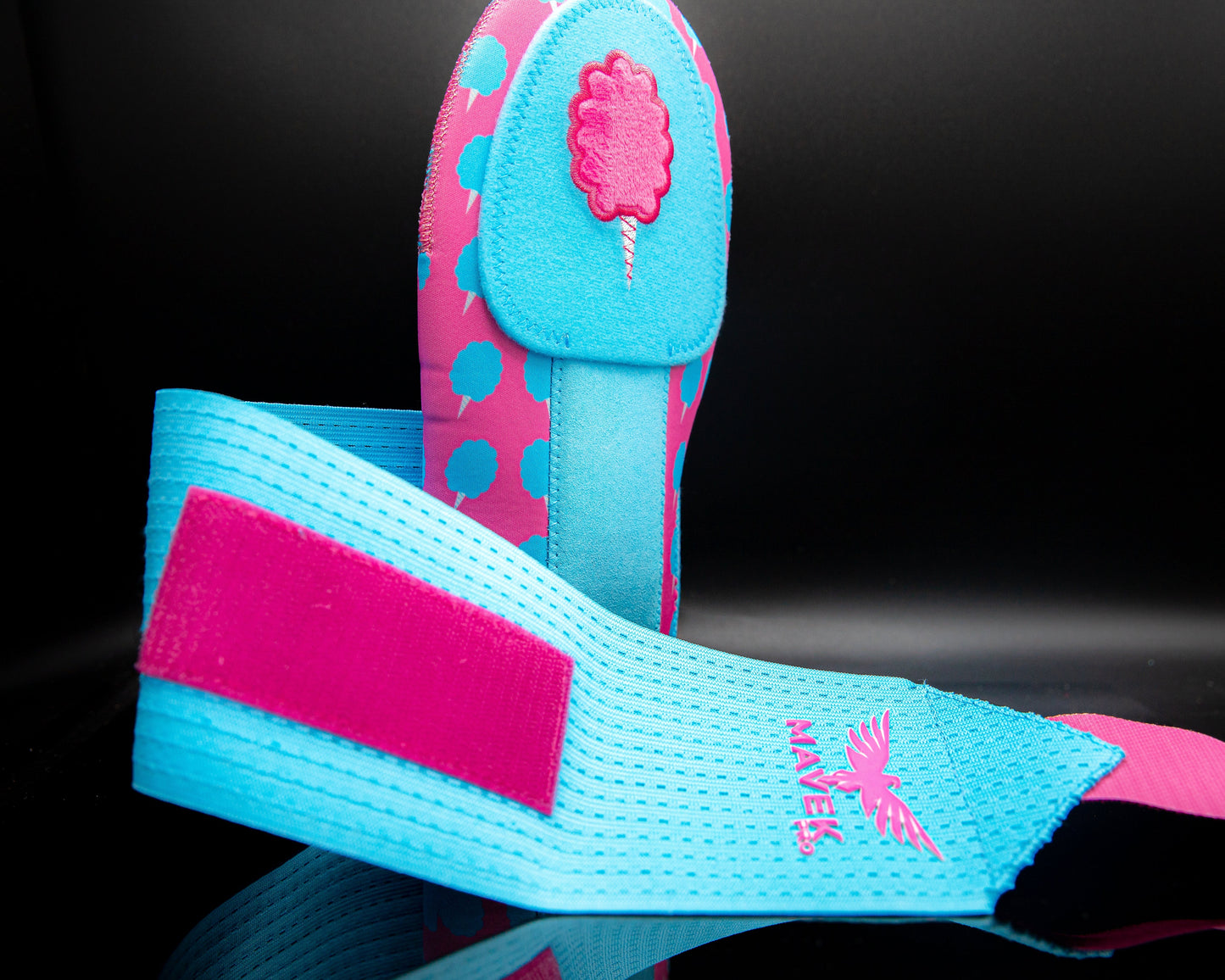 cotton candy themed sliding mitt in a black background
