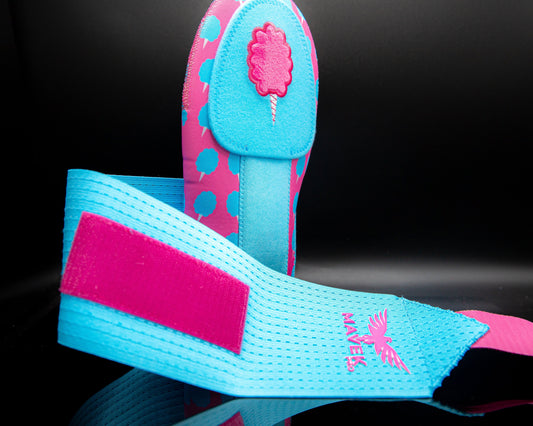 cotton candy themed sliding mitt in a black background